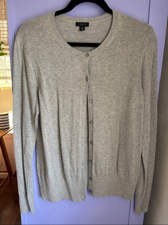 Ann Taylor Sweaters - Ann Taylor Heather Light Gray Crewneck Button Cardigan Sweater Long Sleeve